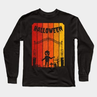 Vintage Retro Distressed Halloween Zombie Scary Costume Long Sleeve T-Shirt